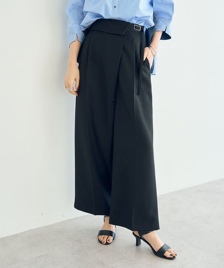 YECCA VECCA「ラペルデザインワイドパンツ」|その他|Black