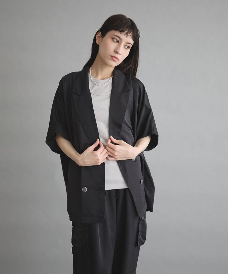 GARAGE OF GOOD CLOTHING「キュプラ混半袖ジャケット」|テーラードジャケット|Black