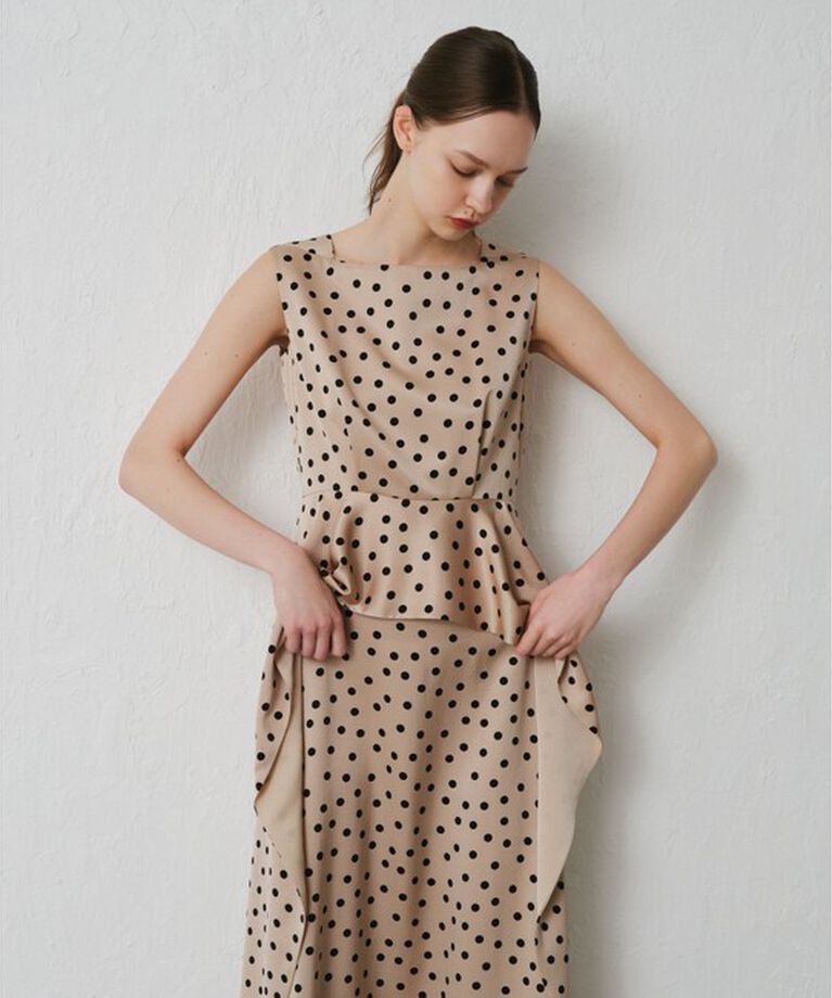 LOULOU WILLOUGHBY「【LOULOU WILLOUGHBY】サテンドットノースリーブワンピース」|ワンピース|