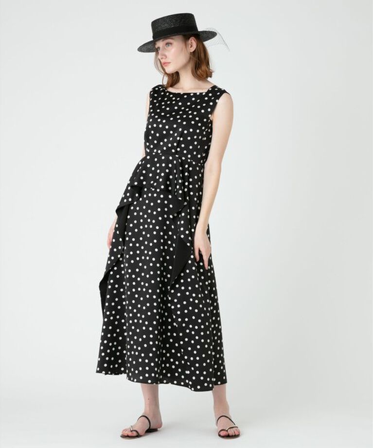 LOULOU WILLOUGHBY「【LOULOU WILLOUGHBY】サテンドットノースリーブワンピース」|ワンピース|