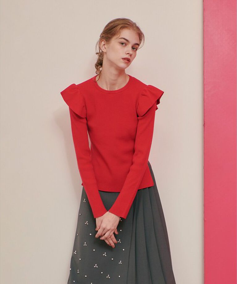LOULOU WILLOUGHBY「【LOULOU WILLOUGHBY】フリルスリットプルオーバー」|ニット・セーター|