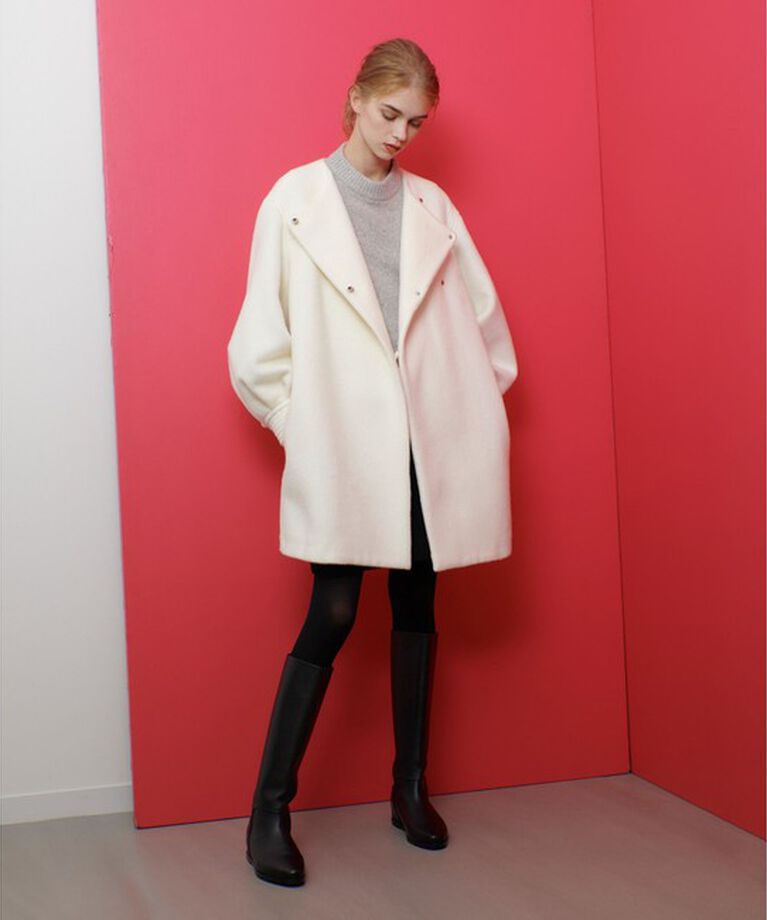 LOULOU WILLOUGHBY「【LOULOU WILLOUGHBY】モヘヤシャギーミドルコート」|ノーカラーコート|