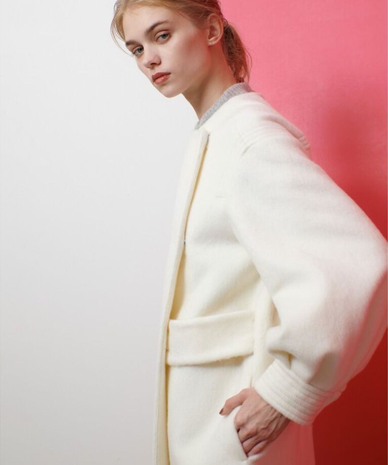 LOULOU WILLOUGHBY「【LOULOU WILLOUGHBY】モヘヤシャギーミドルコート」|ノーカラーコート|