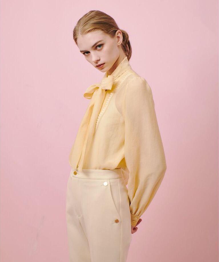 LOULOU WILLOUGHBY「【LOULOU WILLOUGHBY】シルキーシボリボンブラウス」|シャツ・ブラウス|
