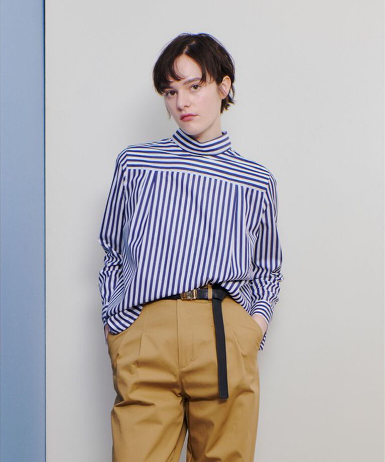 allureville「ストライプロールネックプルオーバー/シャツ」|シャツ・ブラウス|ネイビー