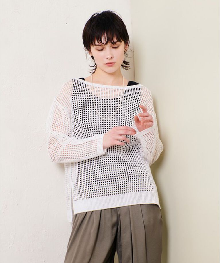 allureville「リネンコードメッシュプルオーバー」|ニット・セーター|オフホワイト
