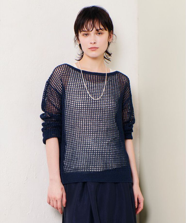 allureville「リネンコードメッシュプルオーバー」|ニット・セーター|ネイビー