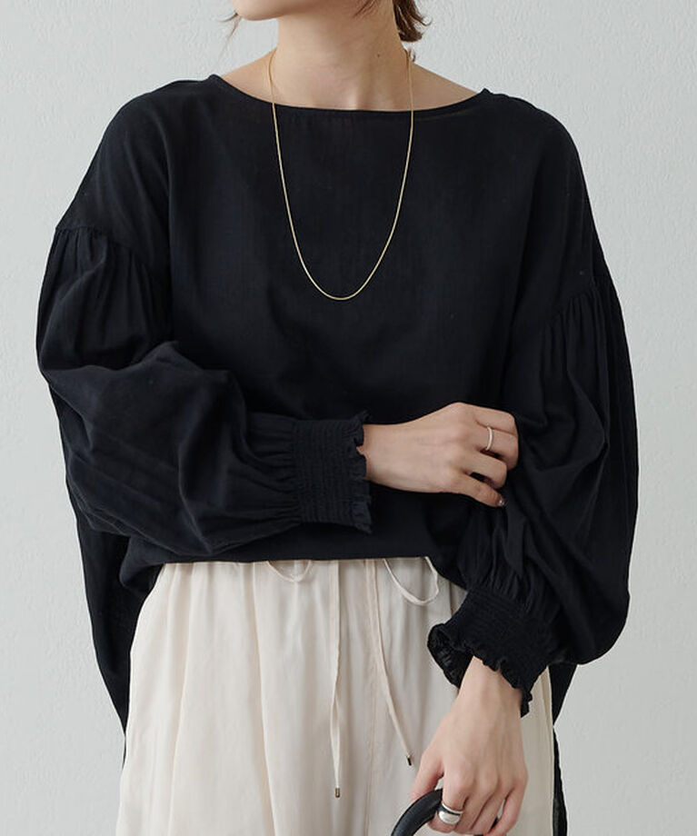  「【WEB限定】コットンガーゼ袖シャーリングプルオーバー」|シャツ・ブラウス|