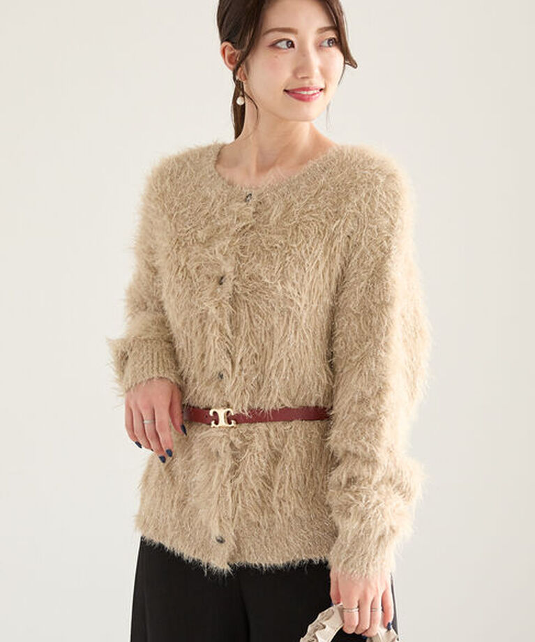 Te chichi「ラメロングシャギーニット」|カーディガン|ベージュ