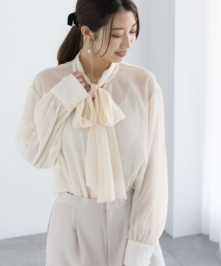 Te chichi「パターンアソートシフォンボウタイブラウス」|シャツ・ブラウス|クリーム