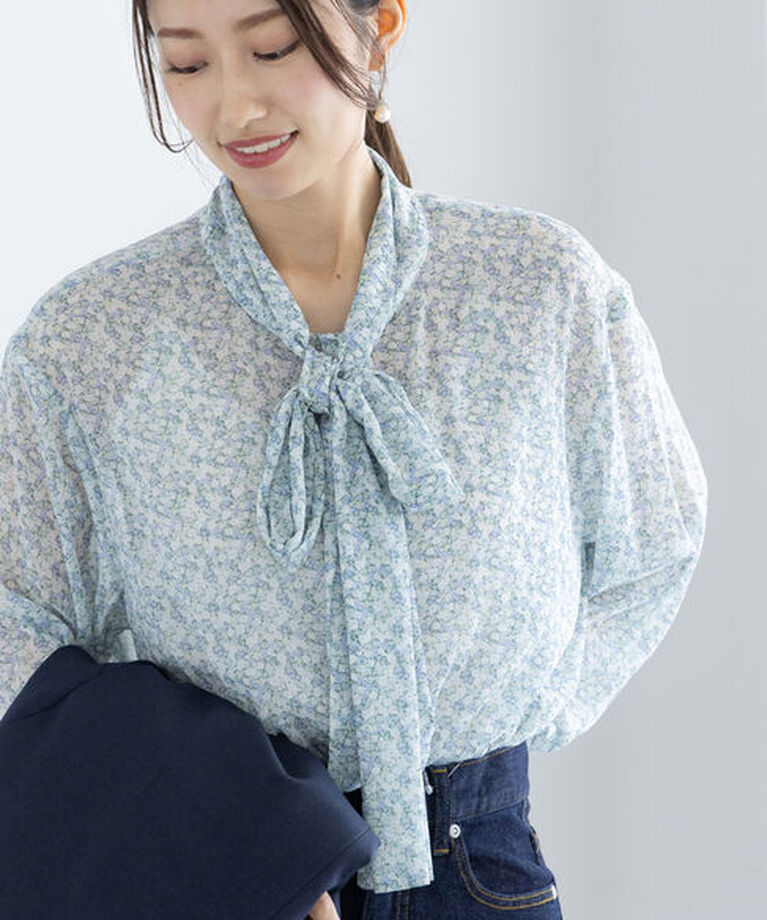 Te chichi「パターンアソートシフォンボウタイブラウス」|シャツ・ブラウス|ブルー