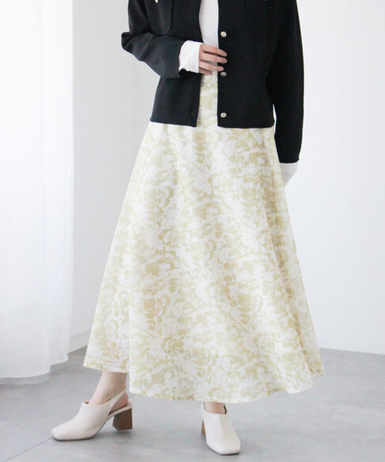Te chichi TERRASSE「メッシュフラワーフレアスカート《2025spring catalog item》」|スカート|グリーン