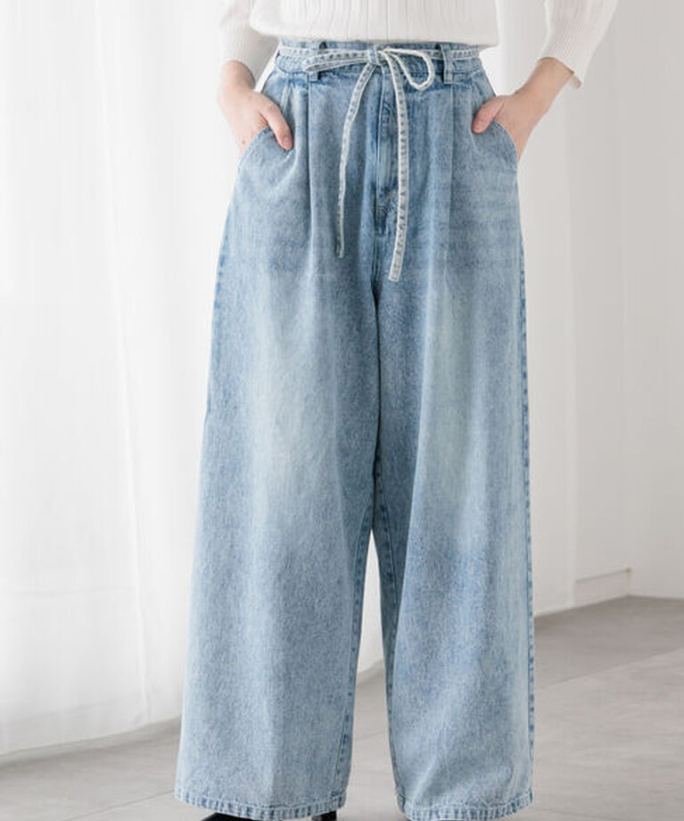 Te chichi TERRASSE「ウエストリボンタックワイドデニムパンツ《2025spring catalog item》」|その他|