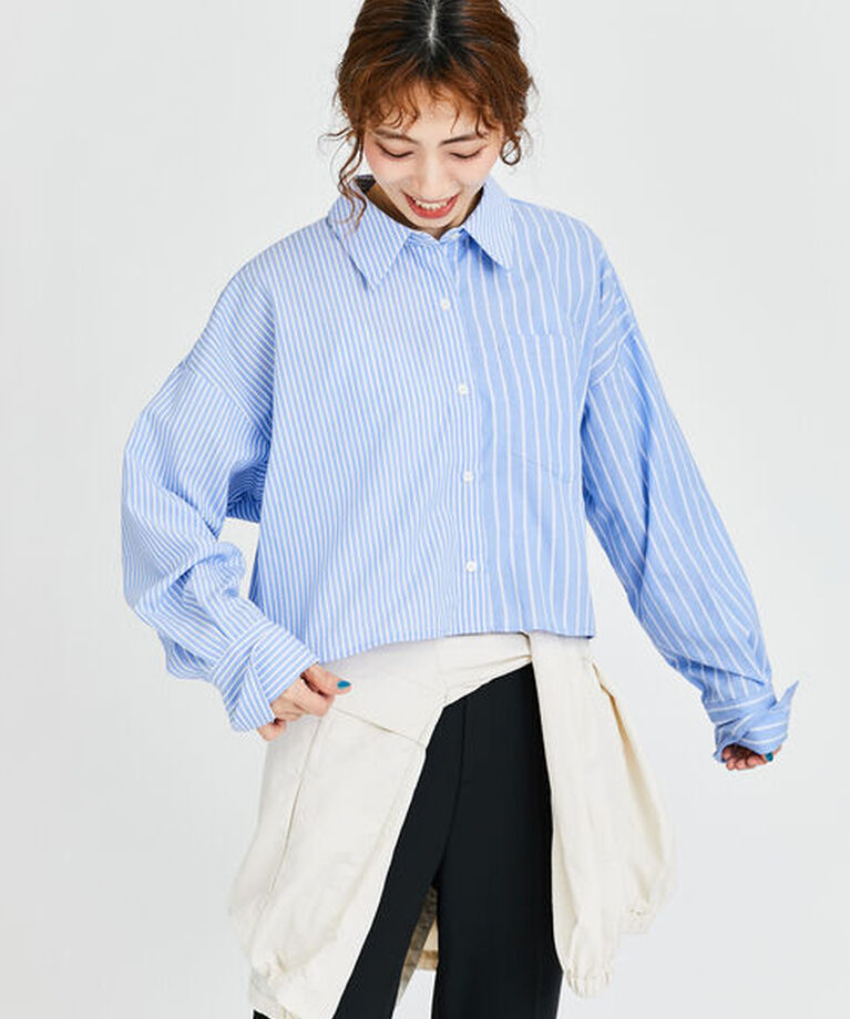 Lugnoncure「MIXストライプクロップドシャツ《2025spring catalog item》」|シャツ・ブラウス|