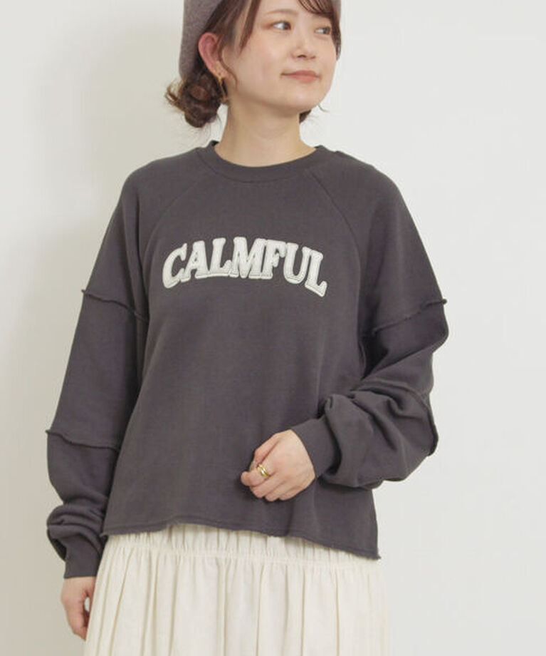 Samansa Mos2「切替プリントスウェット」|Tシャツ・カットソー|チャコールグレー