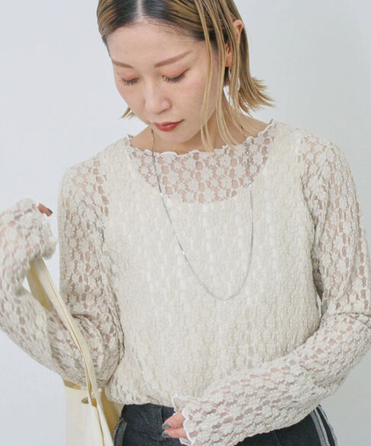 Samansa Mos2 blue「◎配色メロウレースプルオーバー」|Tシャツ・カットソー|