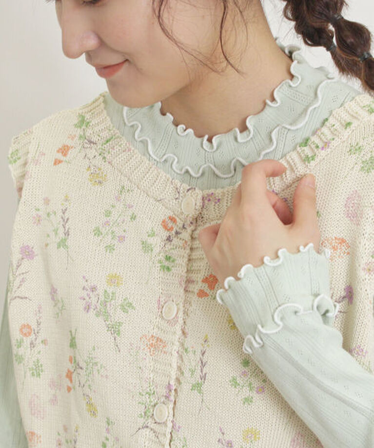 Samansa Mos2「パターンメッシュ配色メロウハイネックカットソー」|Tシャツ・カットソー|ミント