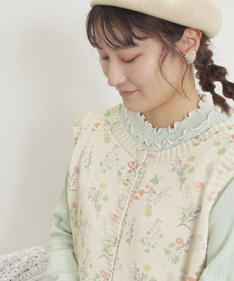 Samansa Mos2「パターンメッシュ配色メロウハイネックカットソー」|Tシャツ・カットソー|
