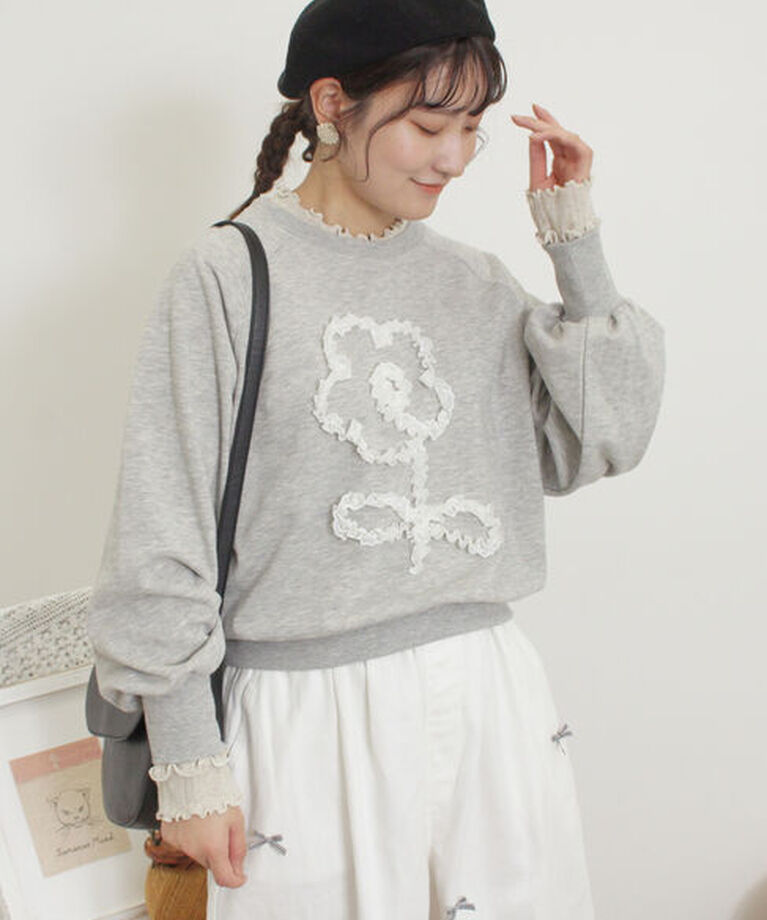 Samansa Mos2「パターンメッシュ配色メロウハイネックカットソー」|Tシャツ・カットソー|
