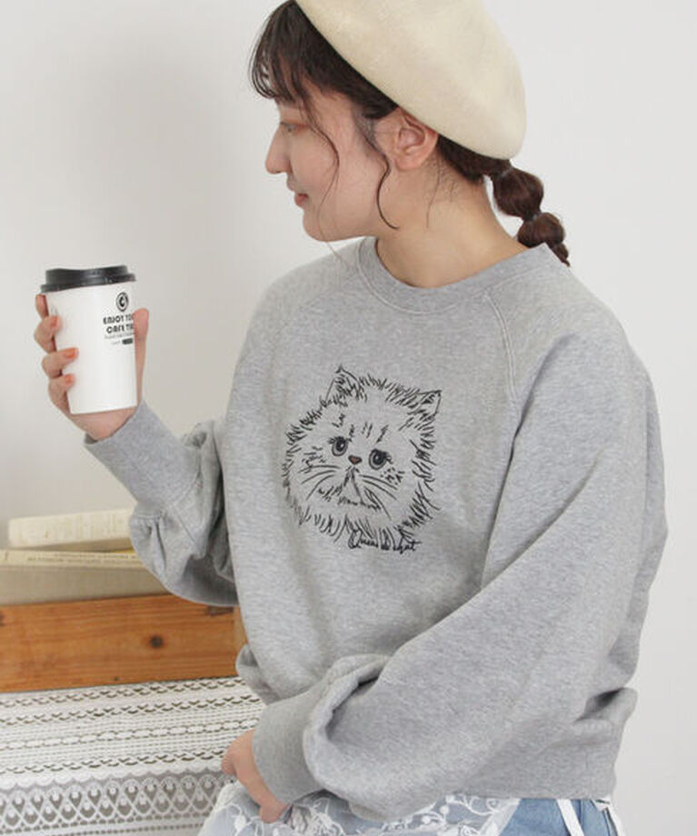 Samansa Mos2「ネコプリント刺繍スウェット」|Tシャツ・カットソー|