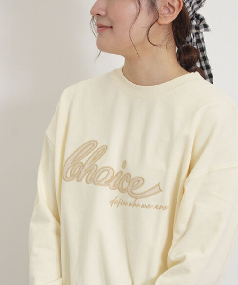 Samansa Mos2「リボン&ロゴチュールアップリケ刺繍スウェット」|Tシャツ・カットソー|オフホワイト