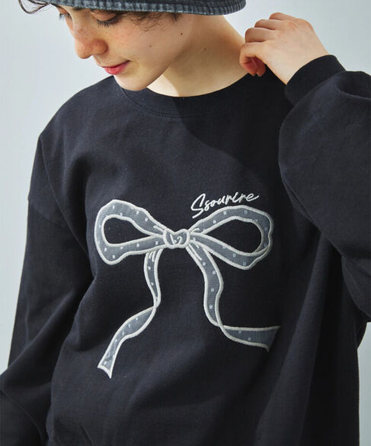 Samansa Mos2「リボン&ロゴチュールアップリケ刺繍スウェット」|Tシャツ・カットソー|