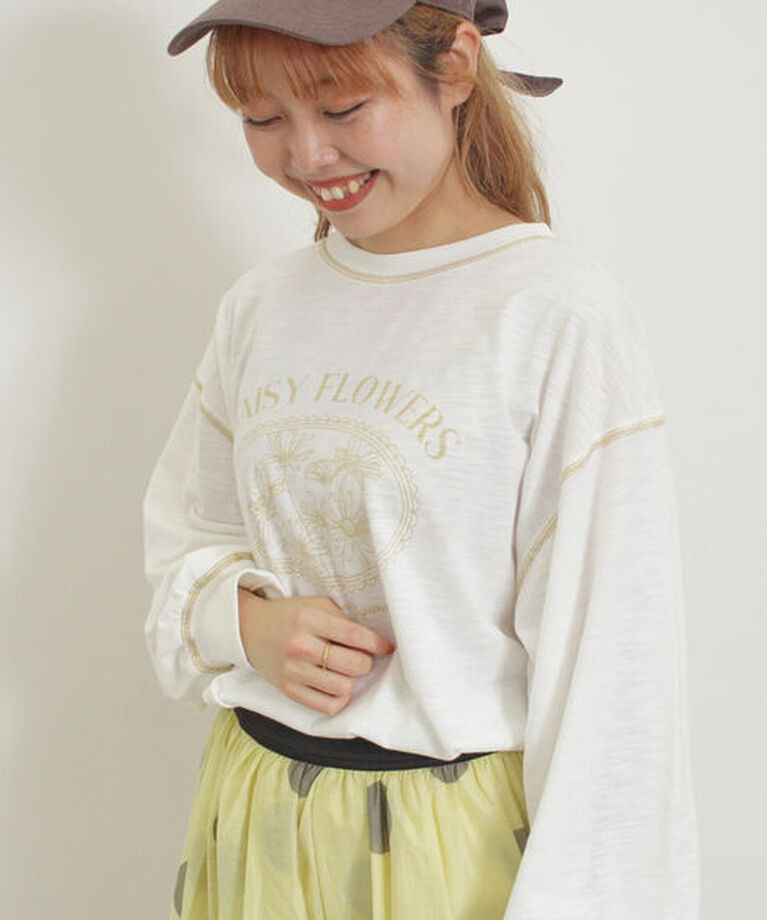 Samansa Mos2「配色ステッチプリントアソートロングTシャツ」|Tシャツ・カットソー|オフホワイト