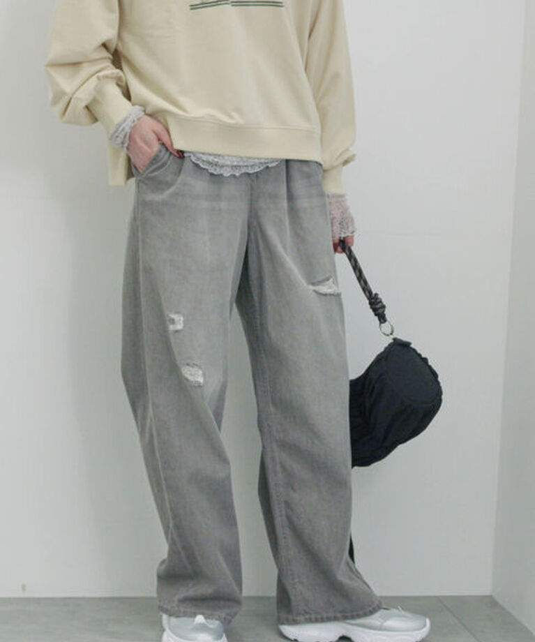 Samansa Mos2 blue「【ECO DENIM】ウエストフリルパンツ」|その他|