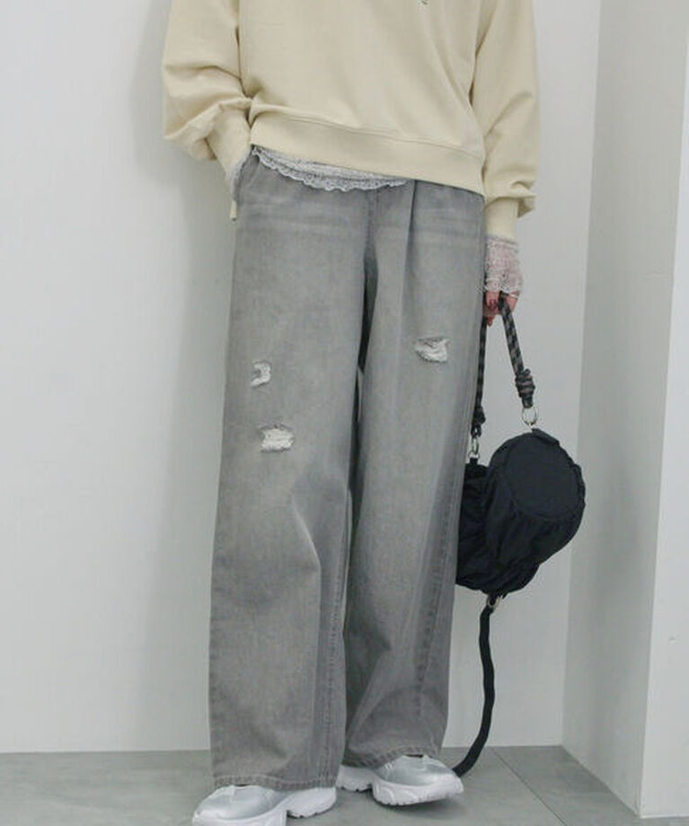 Samansa Mos2 blue「【ECO DENIM】ウエストフリルパンツ」|その他|