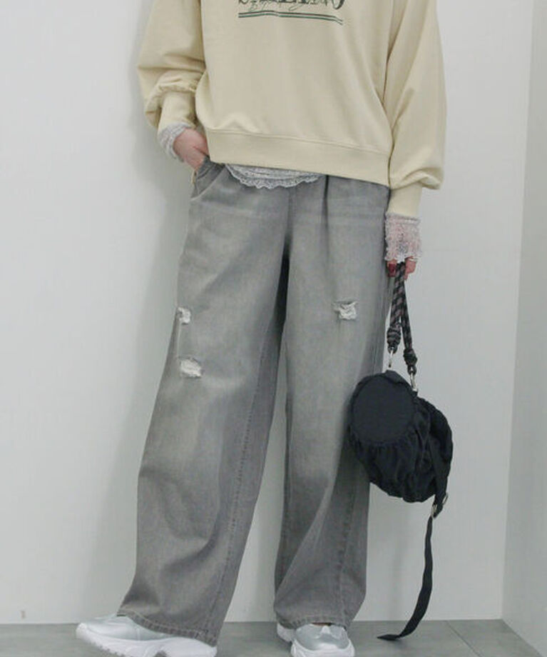 Samansa Mos2 blue「【ECO DENIM】ウエストフリルパンツ」|その他|