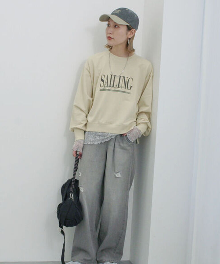 Samansa Mos2 blue「【ECO DENIM】ウエストフリルパンツ」|その他|
