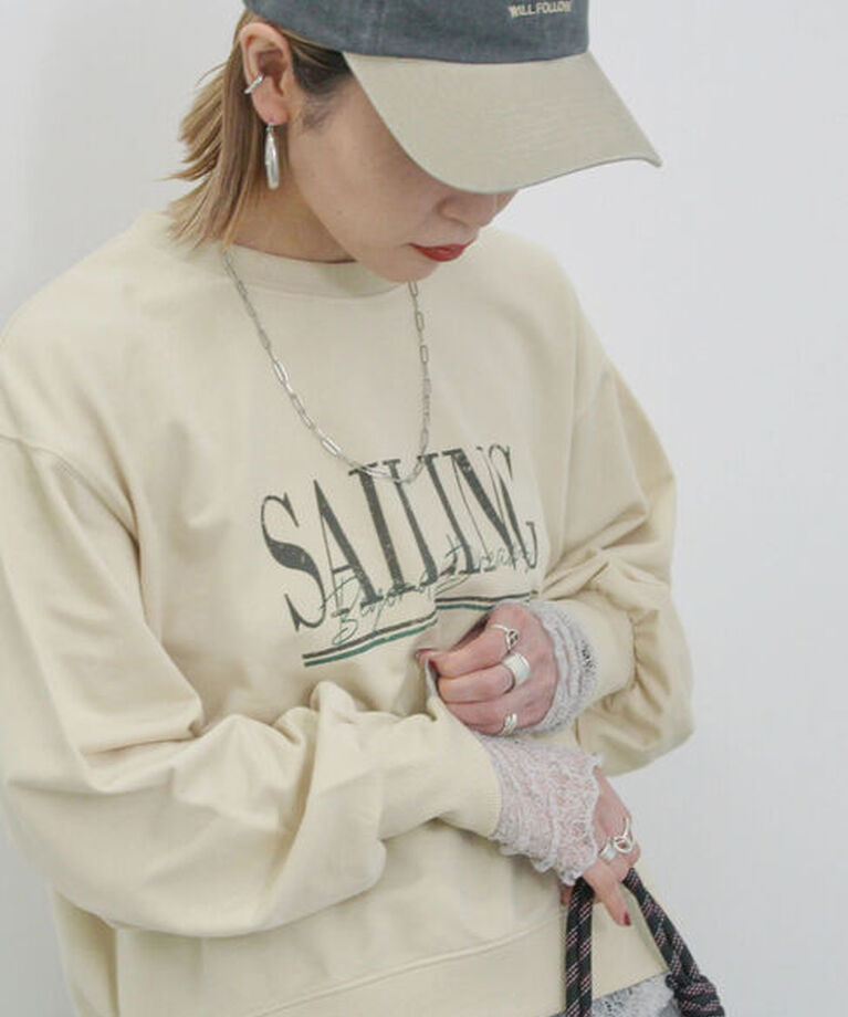 Samansa Mos2 blue「ミニ裏毛アソートプリントプルオーバー」|Tシャツ・カットソー|