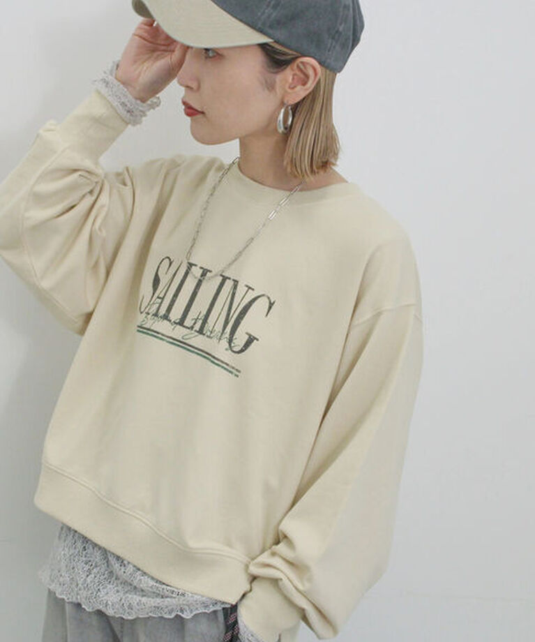 Samansa Mos2 blue「ミニ裏毛アソートプリントプルオーバー」|Tシャツ・カットソー|