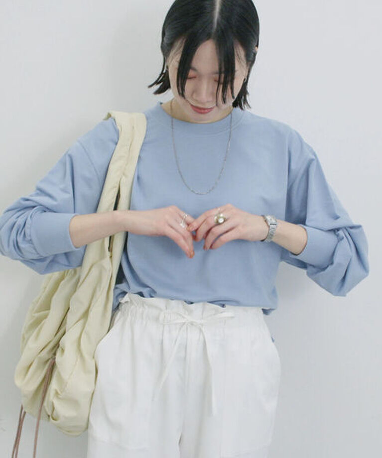 Samansa Mos2 blue「ミニ裏毛アソートプリントプルオーバー」|Tシャツ・カットソー|
