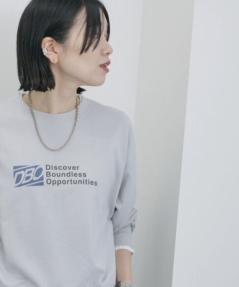 Samansa Mos2 blue「ミニ裏毛アソートプリントプルオーバー」|Tシャツ・カットソー|グレー
