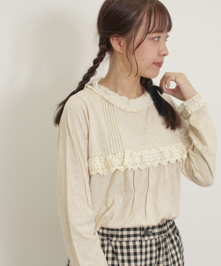 Samansa Mos2「胸元レース切替ピンタックインナー」|Tシャツ・カットソー|