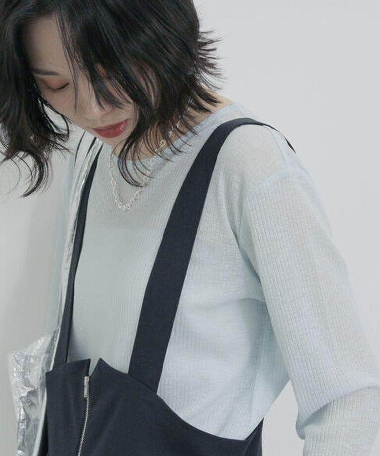 Samansa Mos2 blue「シアーリブロンT」|ニット・セーター|サックスブルー
