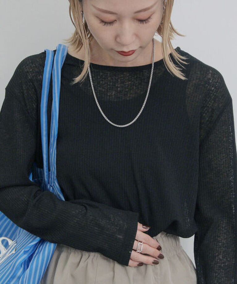 Samansa Mos2 blue「シアーリブロンT」|ニット・セーター|ブラック