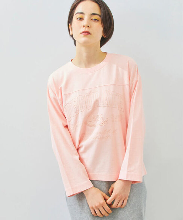 Samansa Mos2「ピグメント加工ロゴ刺繍ロングTシャツ」|Tシャツ・カットソー|
