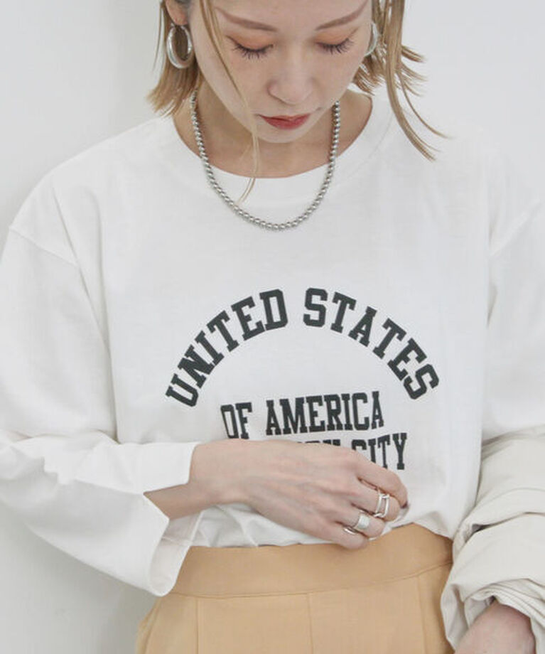 Samansa Mos2 blue「アソートプリント袖スリットTシャツ」|Tシャツ・カットソー|