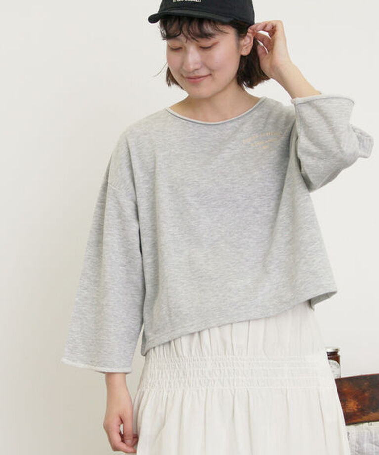 Samansa Mos2「インレイ裏毛カットオフロゴ刺繍カットソー」|Tシャツ・カットソー|グレー