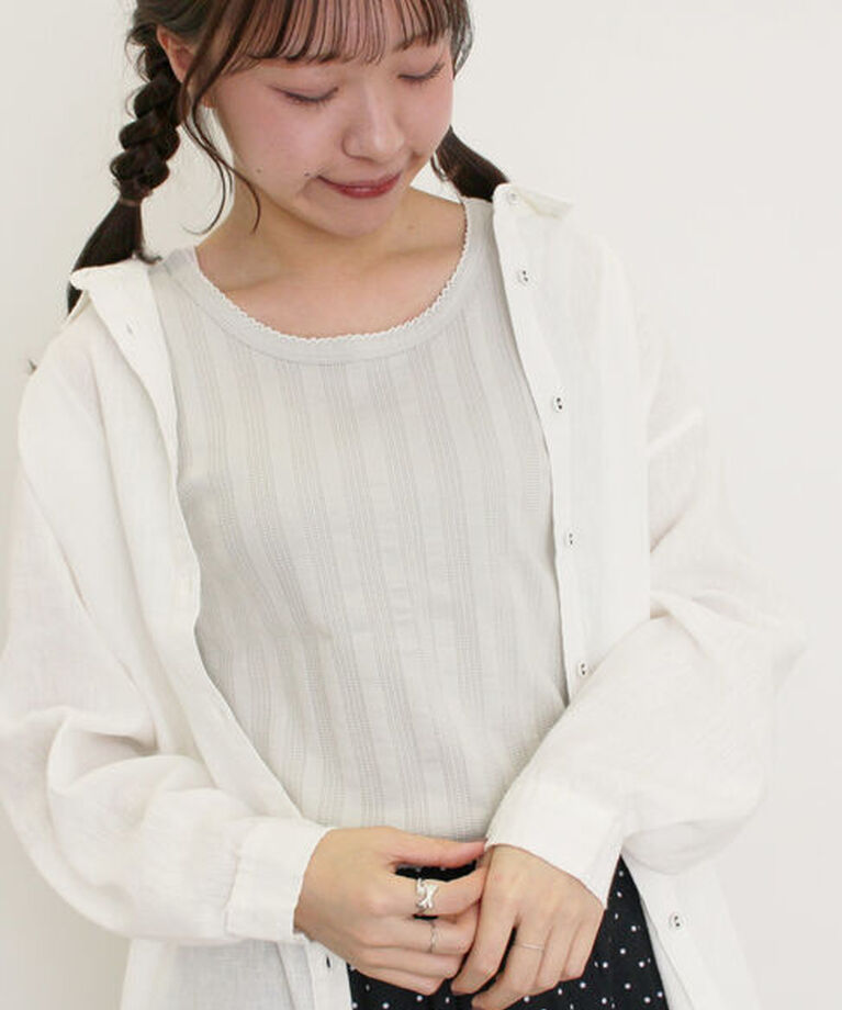 Samansa Mos2「配色ピコトリミングノースリ」|Tシャツ・カットソー|グレー