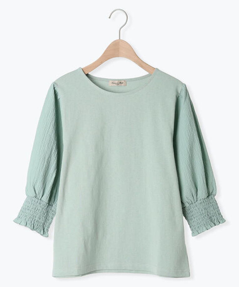 Samansa Mos2「袖布帛切替パフシャーリングTシャツ」|Tシャツ・カットソー|ミント