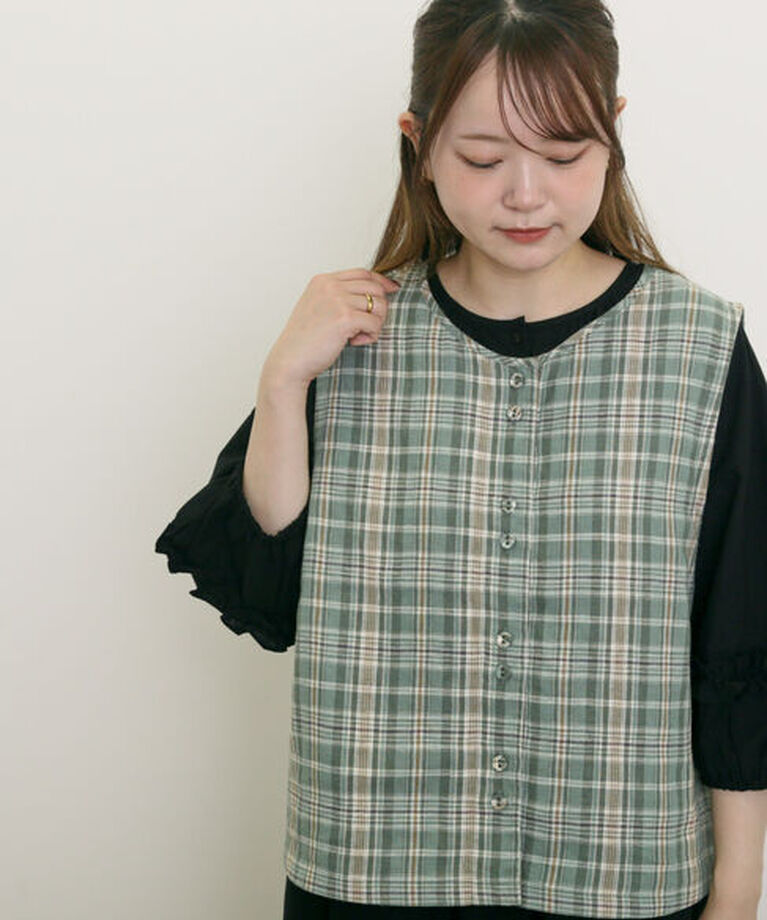 Samansa Mos2「【Cross×Linen】並びボタンベスト」|ダウンベスト・ベスト|グリーン