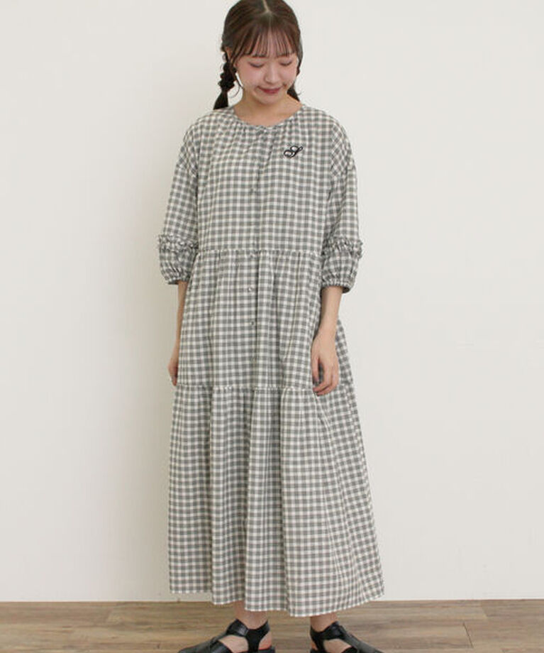 Samansa Mos2「【S/Mサイズ】イニシャル刺繍7分袖ティアードワンピース」|ワンピース|