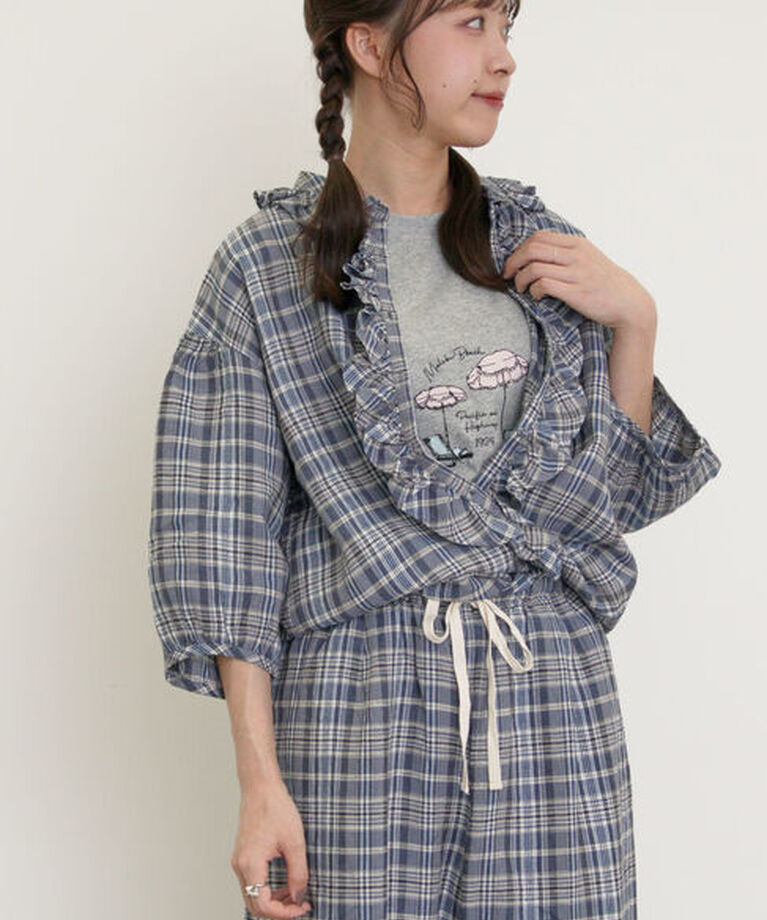 Samansa Mos2「【Cross×Linen】フリルブラウス」|シャツ・ブラウス|