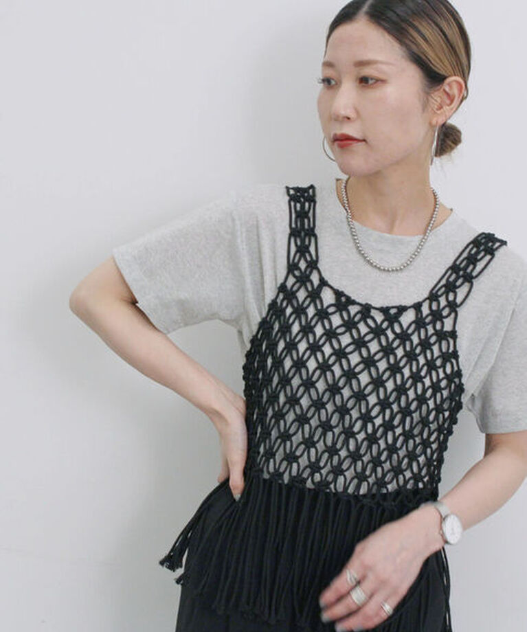 Samansa Mos2 blue「ラメTシャツ」|Tシャツ・カットソー|