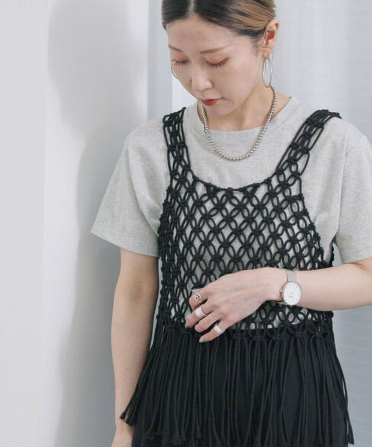 Samansa Mos2 blue「ラメTシャツ」|Tシャツ・カットソー|