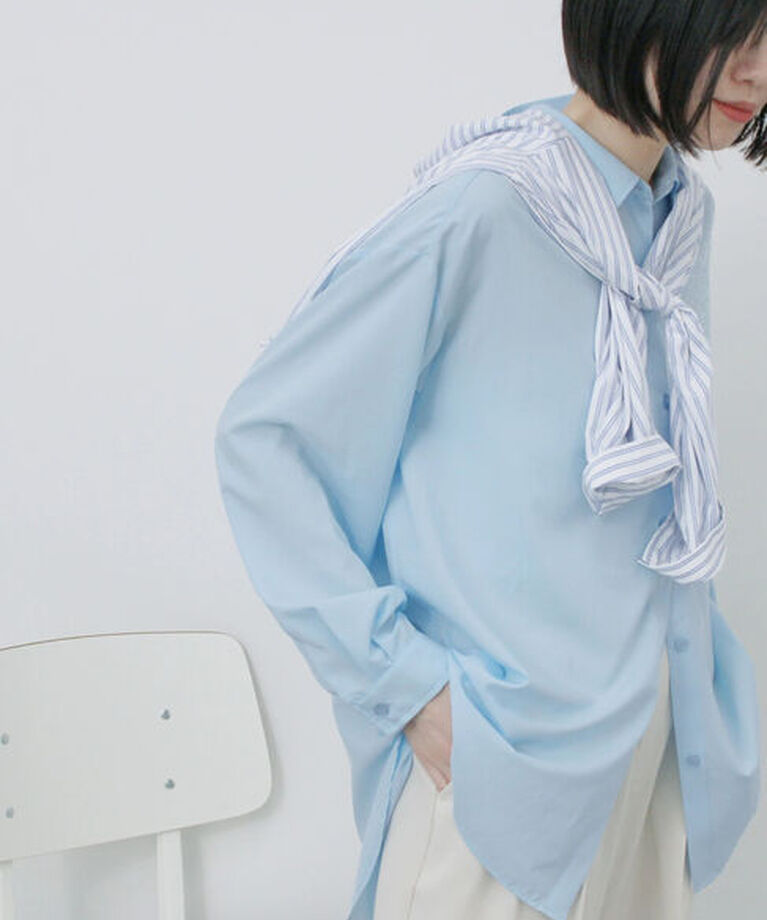 Samansa Mos2 blue「【接触冷感】マルチスタイルシャツ」|シャツ・ブラウス|サックスブルー