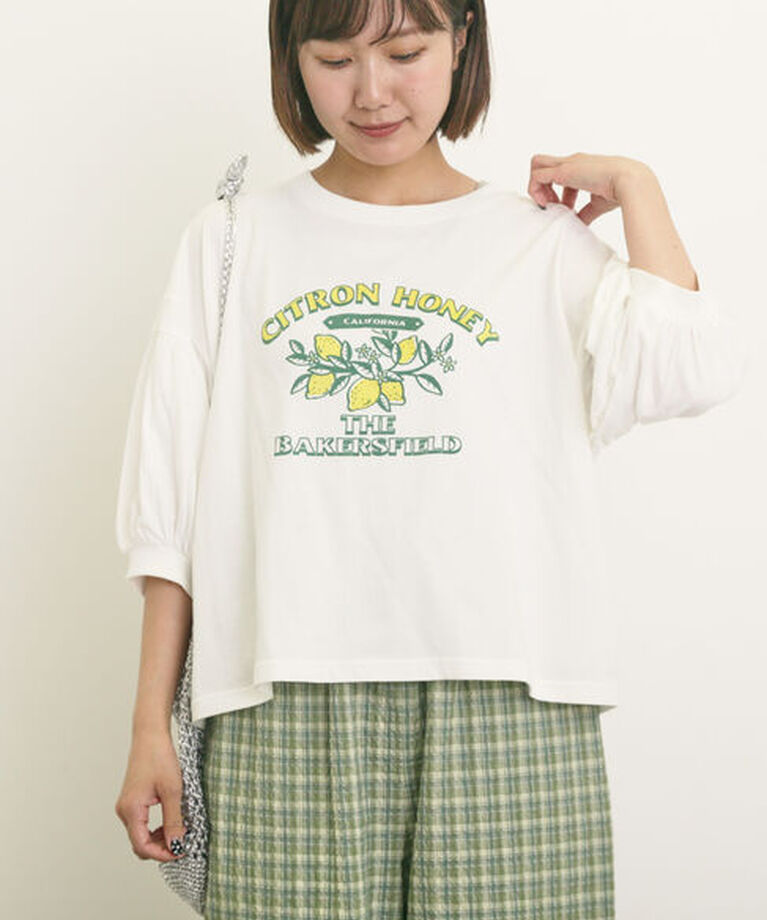 Samansa Mos2「プリントアソートパフスリーブカットソー」|Tシャツ・カットソー|オフホワイト